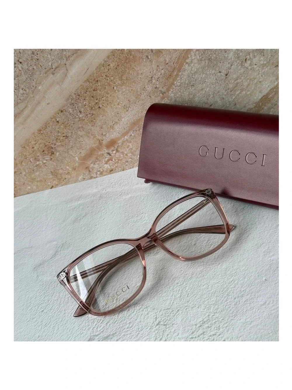 NEW Gucci GG0026O Transparent Pink Cat Eye Eyeglasses Frames